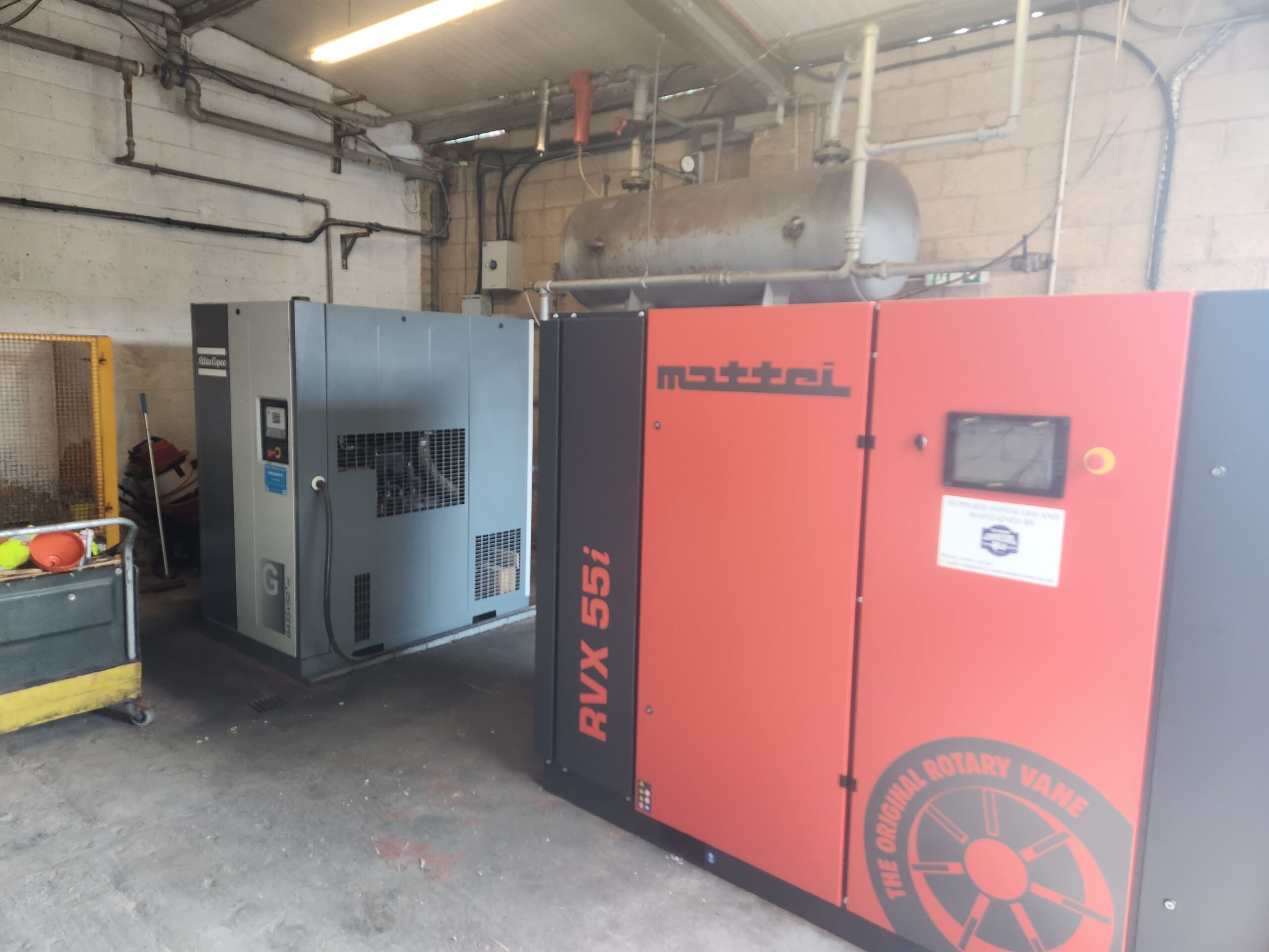 Industrial air compressor installation with Mattei compressors in plant room